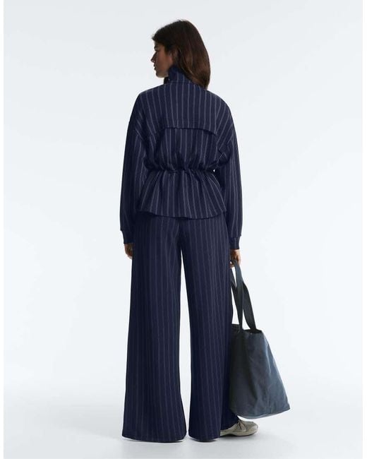 Oysho Blue Soft-Touch Modal Jacket With Adjustable Waist And High Collar