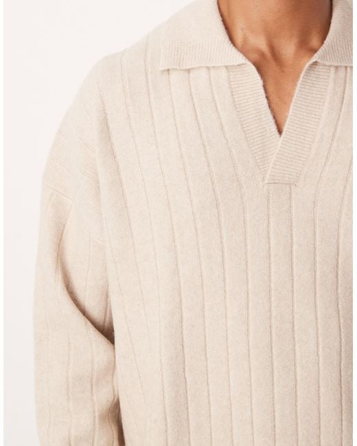 ASOS – langärmliger oversize-polopullover in Natural für Herren
