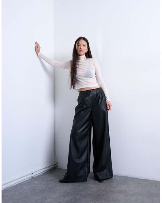 TOPSHOP Blue Faux Leather Super Wide Leg Trouser