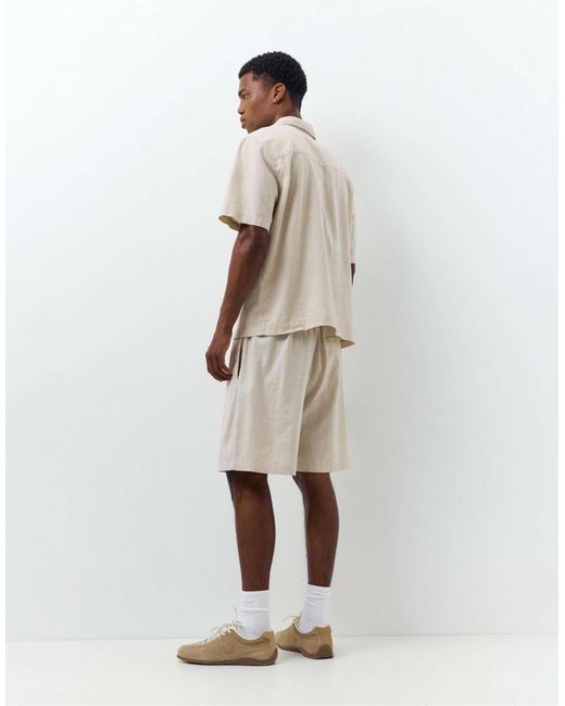 Pull&Bear – shorts aus leinenmix in Natural für Herren