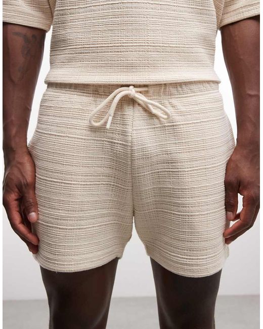 ASOS Natural Slim Crosshatch Textured Jersey Short for men