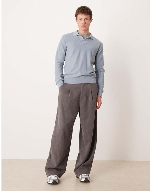 Mango Blue Cotton Mix Knit Polo Top for men