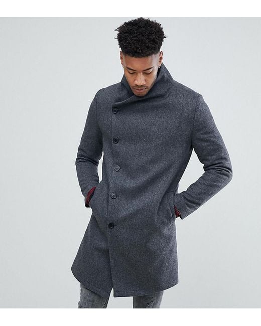 Religion Gray Tall Coat With Asymmetric Buttons for men