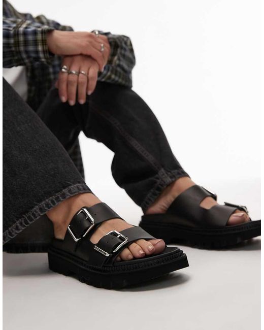 Tommy Hilfiger Black Double Strap Buckle Sandal