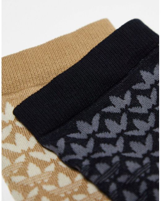 Confezione da 2 paia di calzini neri e color sabbia con trifogli di Adidas Originals in Black