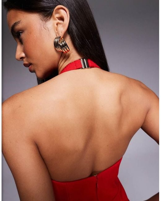 Forever New Red Structure High Neck Halter Neck Mini Dress