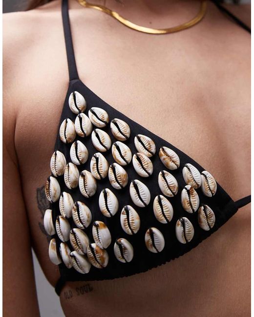 WeWoreWhat Black Shell Print Triangle Bikini Top