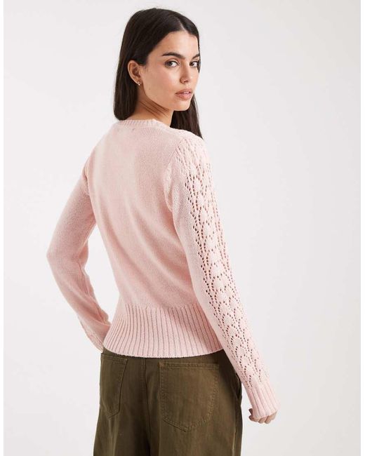 Threadbare Pink Crew Neck Pointelle Cardigan