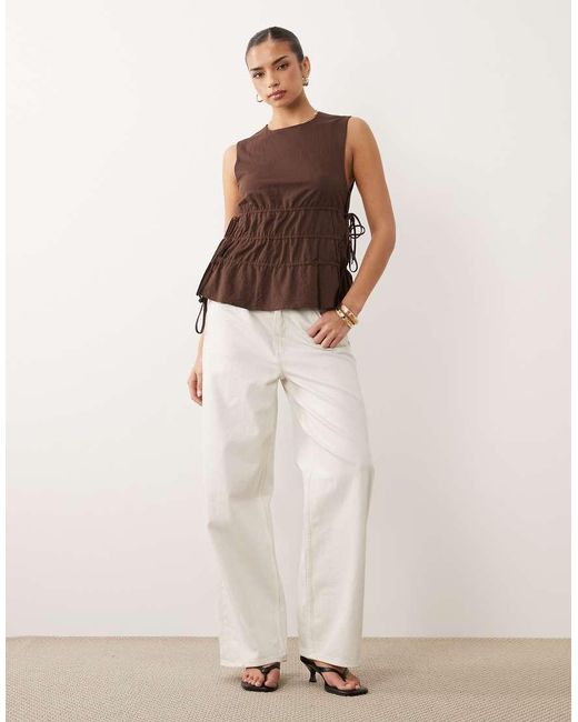 ASOS Brown Mix & Match Linen Look Sleeveless Top With Drawstring Waist