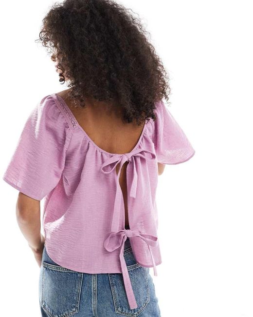 Top Con Inserto De Encaje, Lazada En La Espalda Y Cuello Cuadrado De -Morado ASOS de color Purple