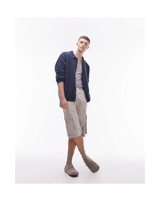 Topman Blue Knitted Button Through Cardigan for men