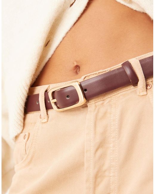Mango Natural Slim Belt With Rectangle Gold Buckle