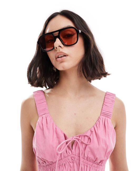 Aire Pink Whirlpool Oversized Aviator Sunglasses With Tan Tint Lense