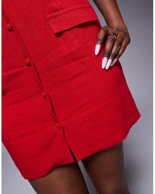 ASOS Red Linen Look Waistcoat Mini Dress