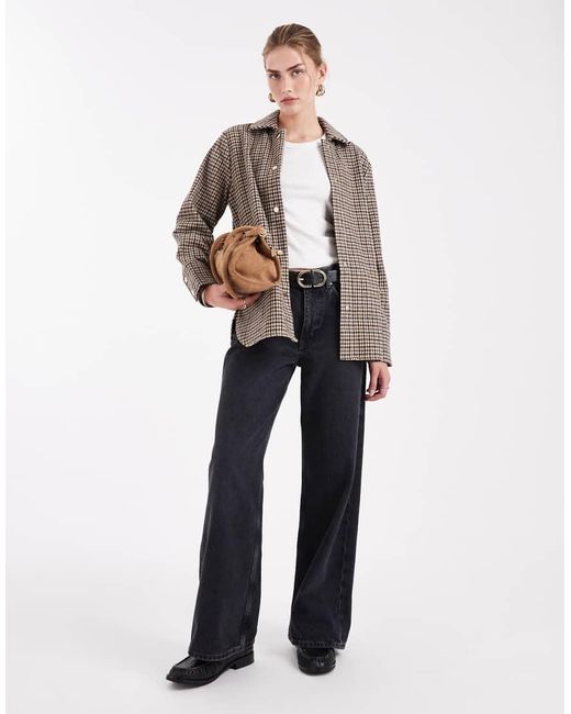 New Look Geruit Shacket in het Brown
