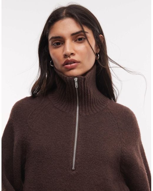 Monki Brown Half Zip Sweater