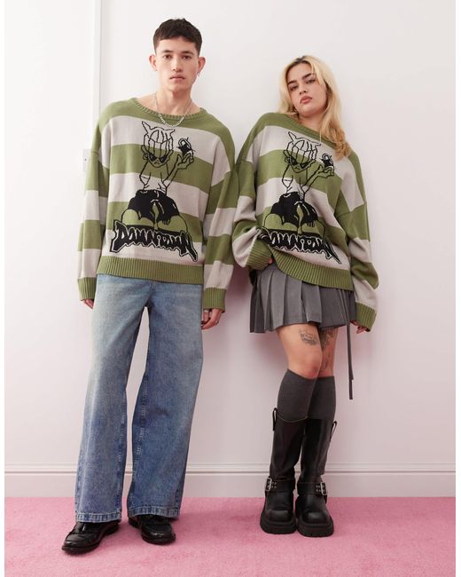 Collusion Brown Unisex – oversize-pullover mit streifen