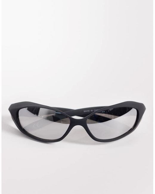 ASOS Black Wrap Sunglasses With Matte Frames And Mirrored Lenses for men
