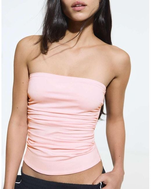 Bershka Pink Ruched Bandeau Top