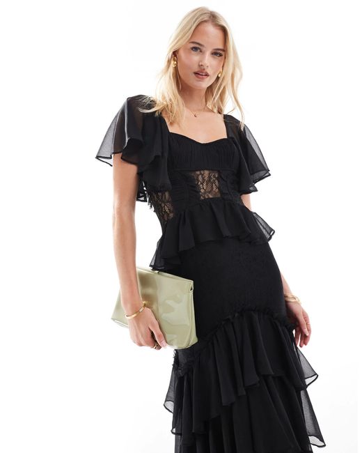 ASOS Black Asos design tall – gestuftes midikleid