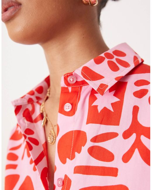 ASOS Red – kurzärmlige oversize-hemdbluse mit kunstprint, kombiteil
