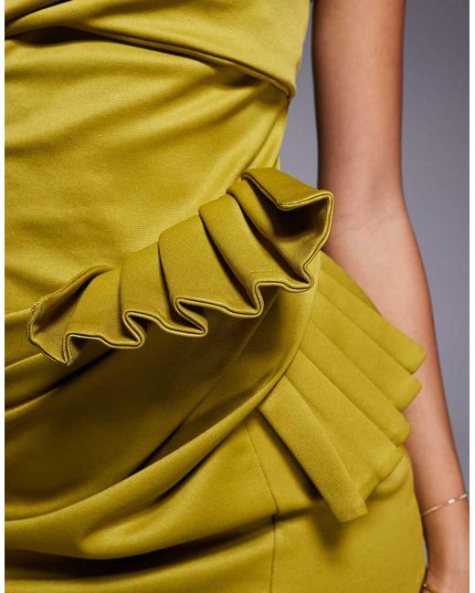 ASOS Green One Shoulder Pleated Detail Mini Dress
