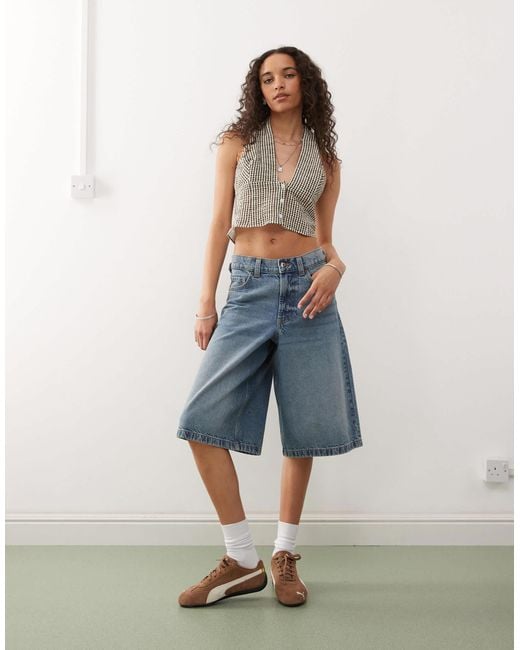Collusion Blue Woven Halter Neck Gingham Top