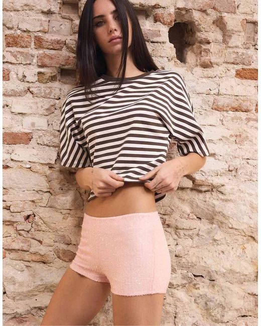 Stradivarius Brown Mini Sequin Shorts