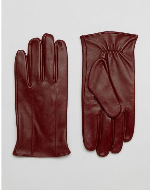 Barney's Originals Red Barneys Leather Gloves In Oxblood for men