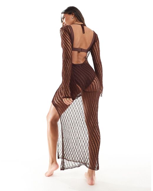 ASOS Brown – langärmliges maxi-strandkleid aus strick