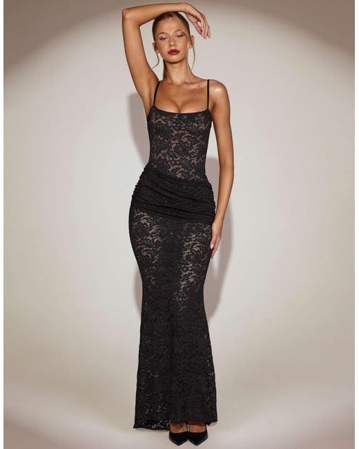 Oh Polly Lace Square Neck Ruched Maxi Dress in Black | Lyst Oh Polly Lace Square Neck Ruched Maxi Dress in Black | Lyst