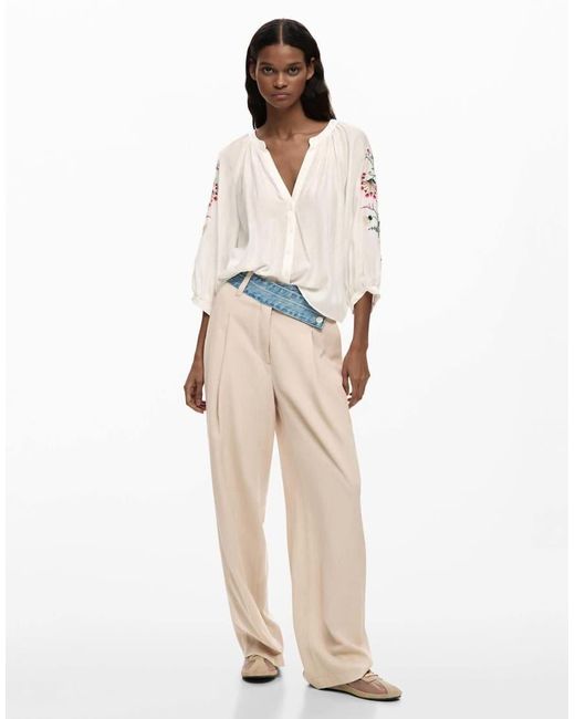 Desigual White Blouse Embroidered Sleeves