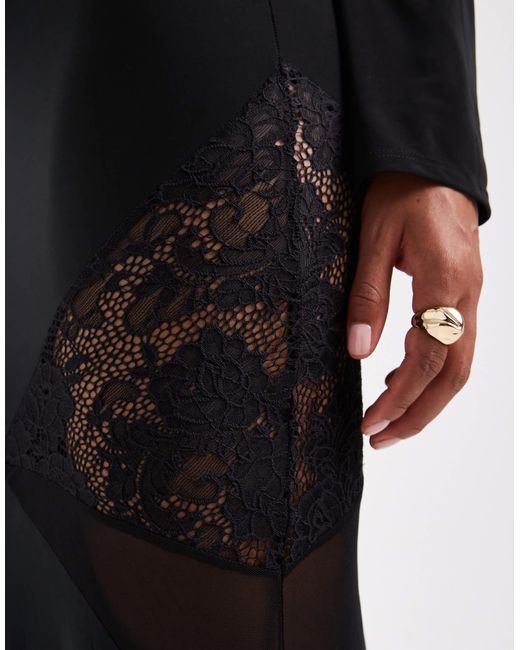 ASOS Black Long Sleeve Cut Out Lace Detail Maxi Dress