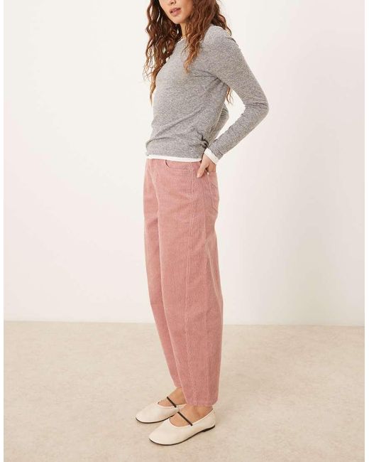 Threadbare Pink Cord Barrel Leg Trousers