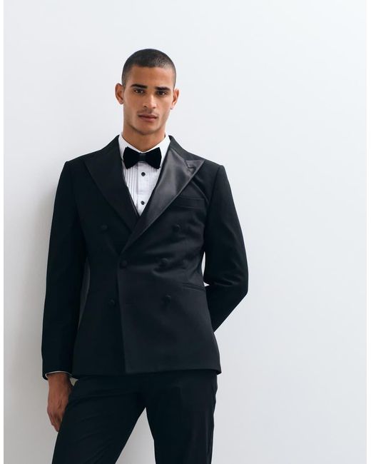 ASOS Blue Slim Double Breasted Tuxedo Suit Jacket for men