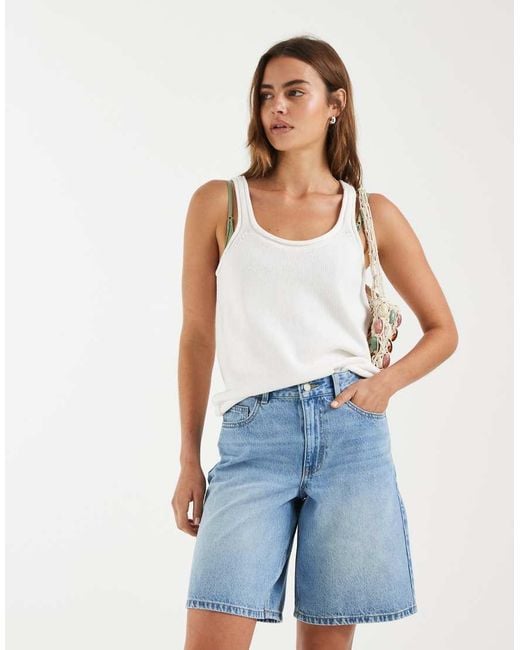 Aware Blue High Waist Denim Bermuda Shorts