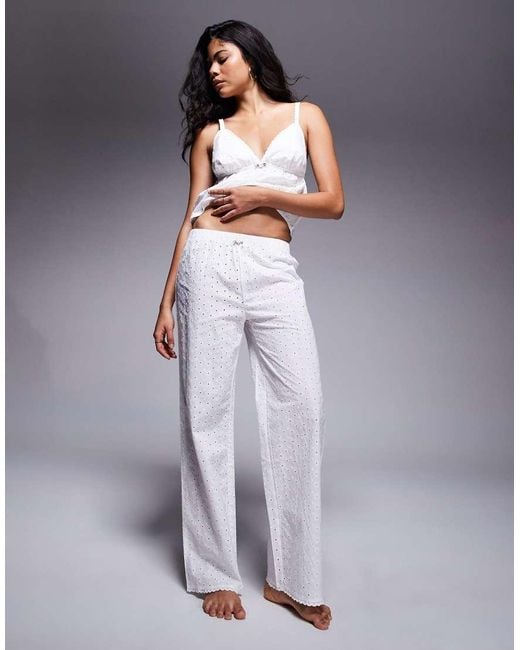 Boux Avenue White Woven Cotton Broderie Cami And Pant Set