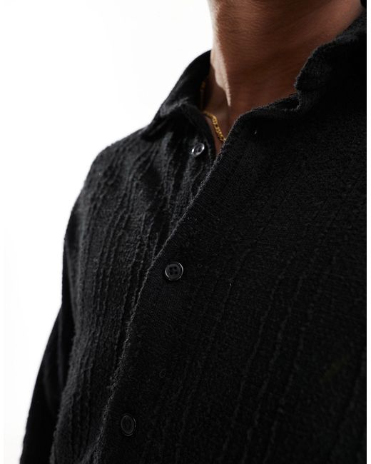Bershka Black Textured Long Sleeve Shirt for men