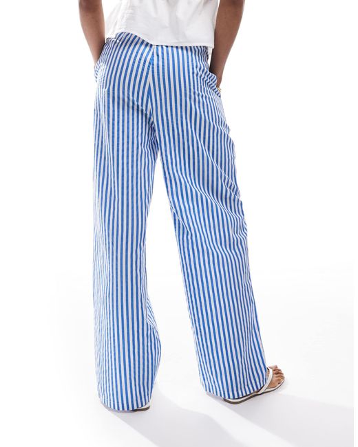Vero Moda Blue – gestreifte hose mit doppeltem tunnelzug-bund