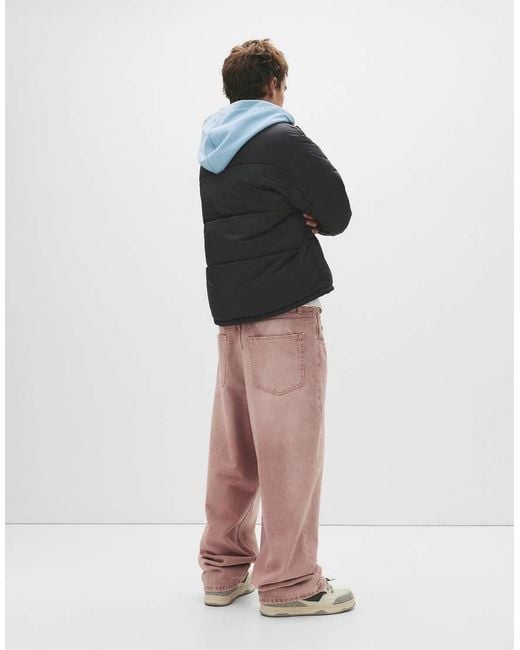 Pull&Bear Blue Stwd Hooded Puffer Jacket for men