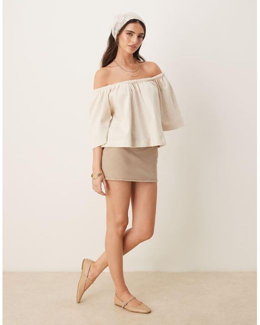 ASOS Natural Off Shoulder Short Sleeve Cropped Tee