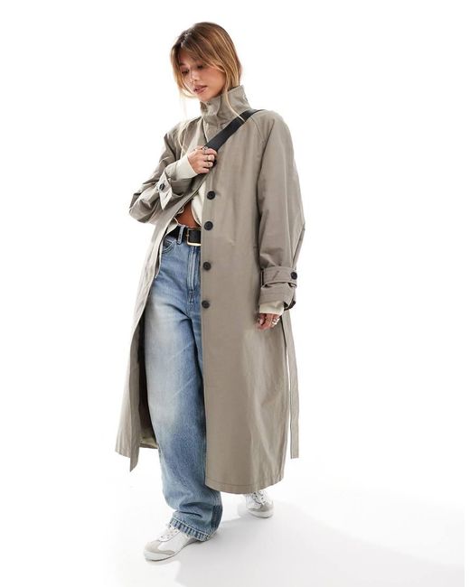 ASOS White Funnel Neck Oversized Longline Trench Coat