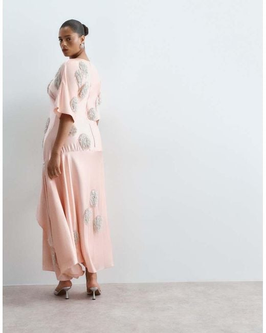 ARRANGE Pink Curve Satin Maxi Dress With Embellished Spot