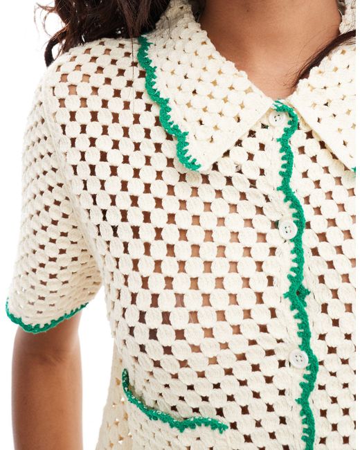 Urban Revivo White Edge Detail Crochet Cropped Shirt
