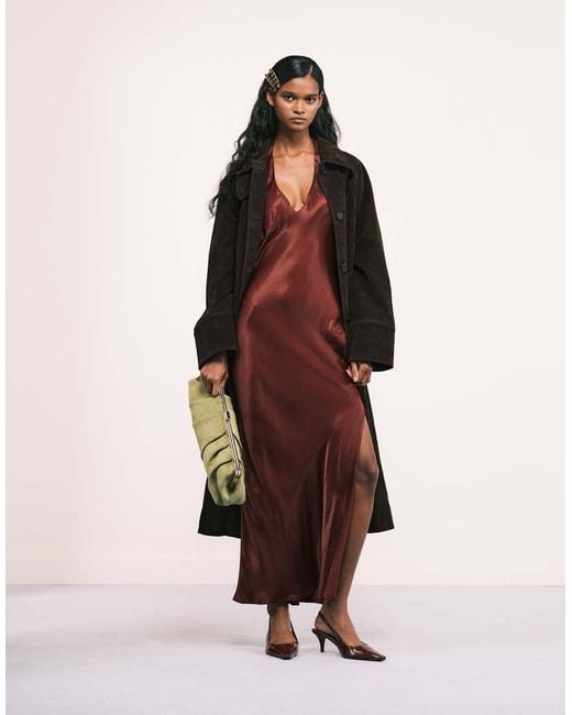 ASOS Brown Satin Halter Bias Maxi Dress