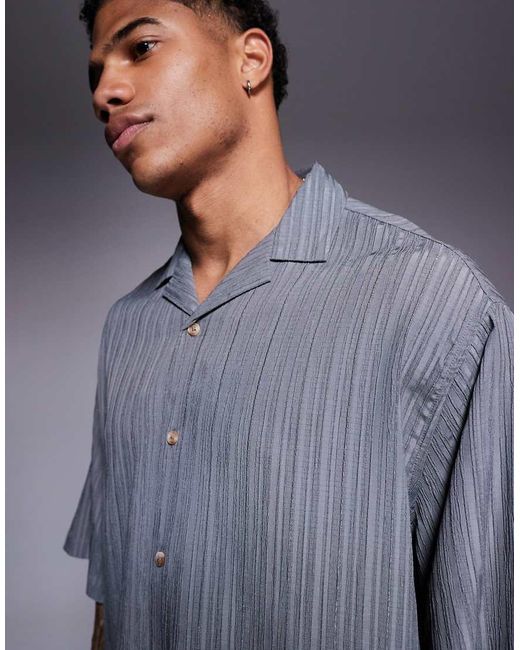 ASOS Gray Boxy Oversized Textured Shirt With Longer Sleeve for men