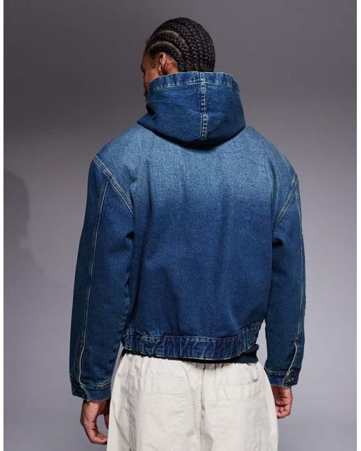 Courtside Blue Oversized Hooded Denim Jacket for men