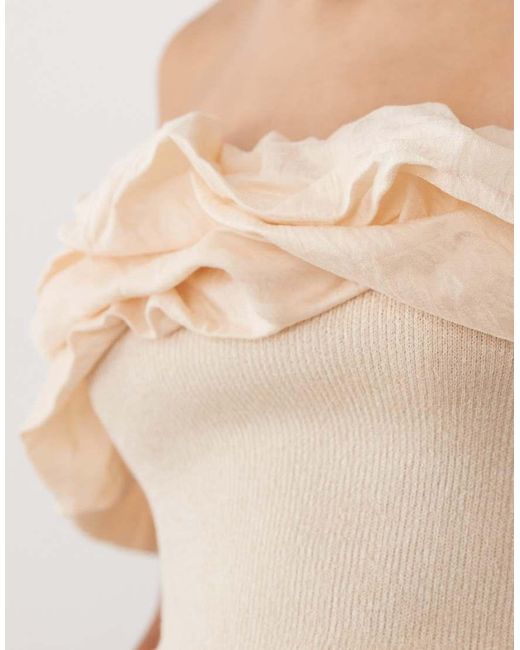 Mango Natural Off Shoulder Sleeveless Top With Statement Frills