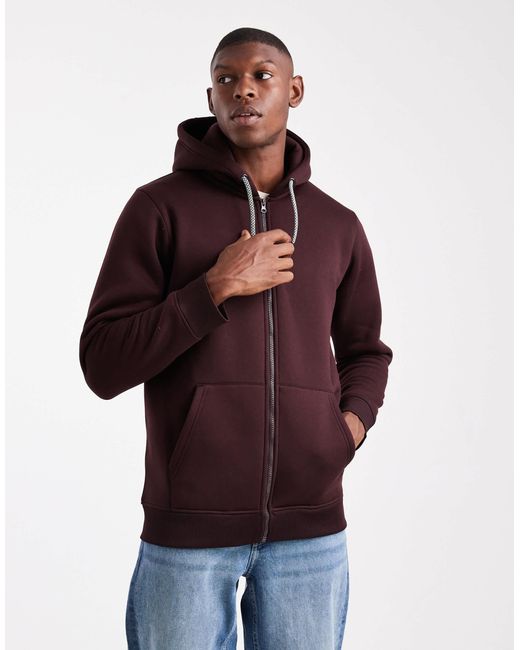 Brave Soul Red Zip Through Hoodie With Drawcords for men