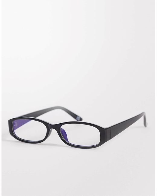 ASOS Metallic Slim Rectangle Clear Lens Glasses for men